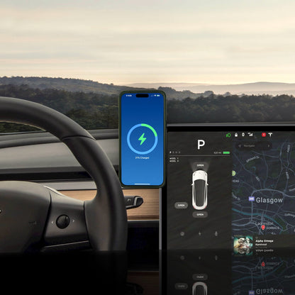 iPhone mounted on Left Hand Tesla wireless charger | MBT3Y-DG